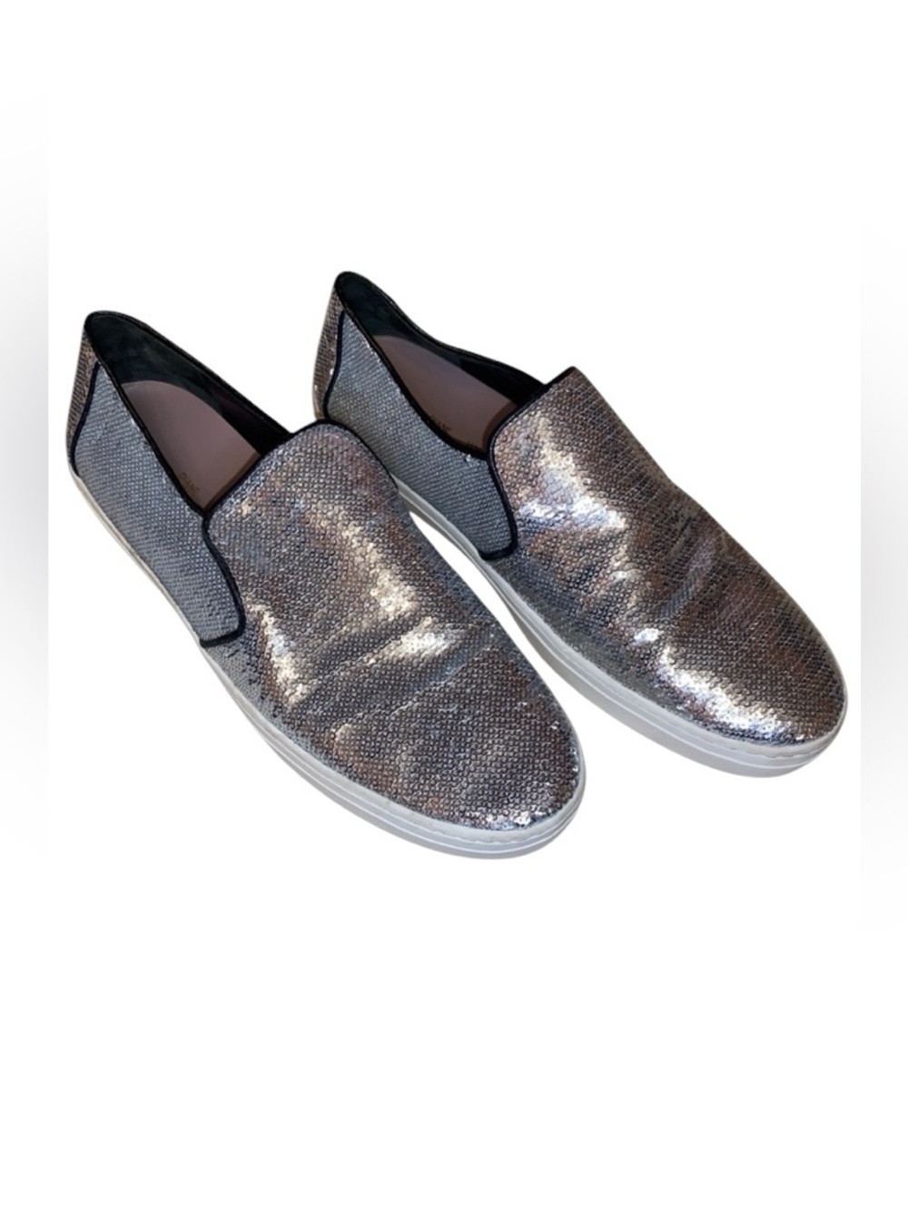 DIANE VON FURSTENBERG “Budapest” Slip-On  Sequined Designer Shoes Silver Size 8
